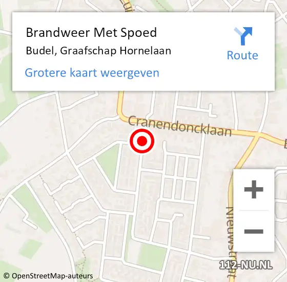 Locatie op kaart van de 112 melding: Brandweer Met Spoed Naar Budel, Graafschap Hornelaan op 23 februari 2020 11:55