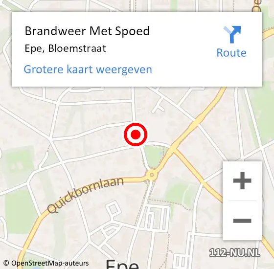 Locatie op kaart van de 112 melding: Brandweer Met Spoed Naar Epe, Bloemstraat op 23 februari 2020 12:01