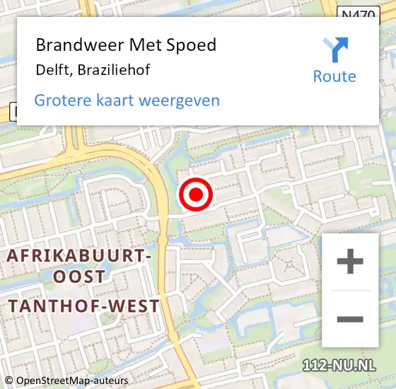 Locatie op kaart van de 112 melding: Brandweer Met Spoed Naar Delft, Braziliehof op 23 februari 2020 13:11