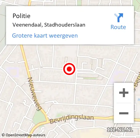 Locatie op kaart van de 112 melding: Politie Veenendaal, Stadhouderslaan op 23 februari 2020 14:11