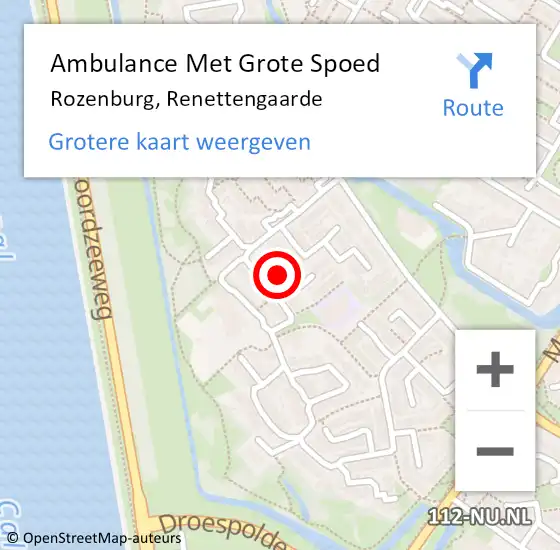 Locatie op kaart van de 112 melding: Ambulance Met Grote Spoed Naar Rozenburg, Renettengaarde op 23 februari 2020 14:19