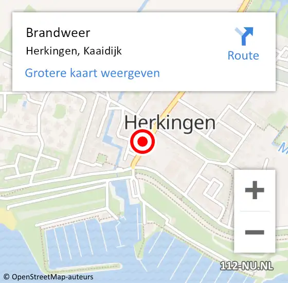 Locatie op kaart van de 112 melding: Brandweer Herkingen, Kaaidijk op 23 februari 2020 14:33