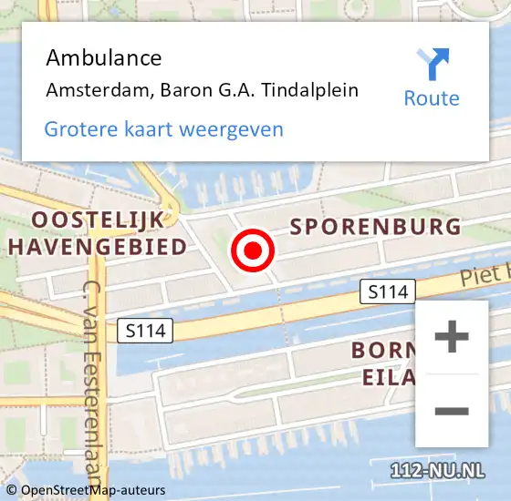 Locatie op kaart van de 112 melding: Ambulance Amsterdam, Baron G.A. Tindalplein op 23 februari 2020 14:33