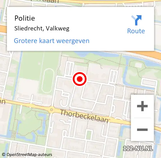 Locatie op kaart van de 112 melding: Politie Sliedrecht, Valkweg op 23 februari 2020 16:07
