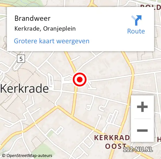 Locatie op kaart van de 112 melding: Brandweer Kerkrade, Oranjeplein op 29 april 2014 12:02