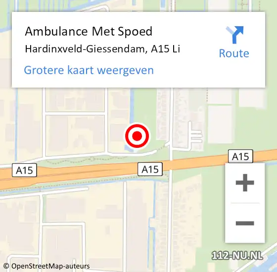 Locatie op kaart van de 112 melding: Ambulance Met Spoed Naar Hardinxveld-Giessendam, A15 Li op 23 februari 2020 18:58