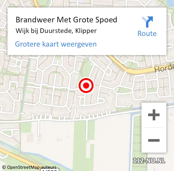 Locatie op kaart van de 112 melding: Brandweer Met Grote Spoed Naar Wijk bij Duurstede, Klipper op 23 februari 2020 22:52