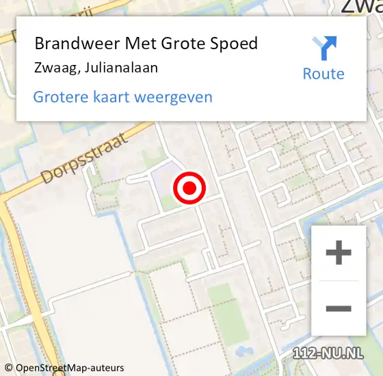 Locatie op kaart van de 112 melding: Brandweer Met Grote Spoed Naar Zwaag, Julianalaan op 23 februari 2020 22:55