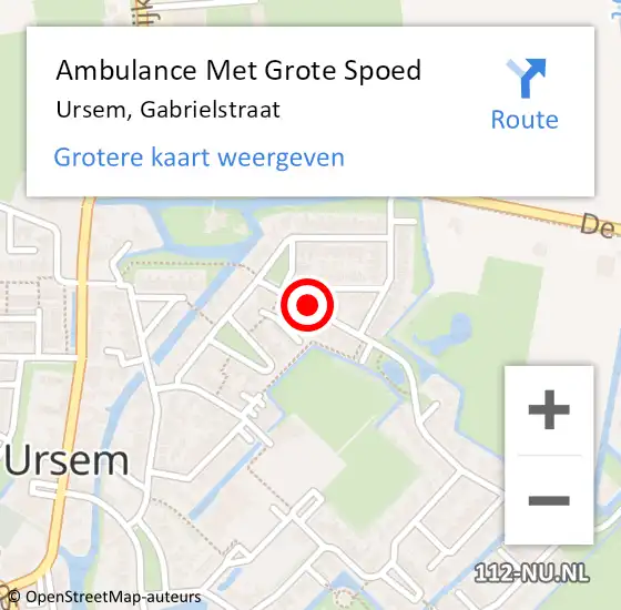 Locatie op kaart van de 112 melding: Ambulance Met Grote Spoed Naar Ursem, Gabrielstraat op 24 februari 2020 04:00