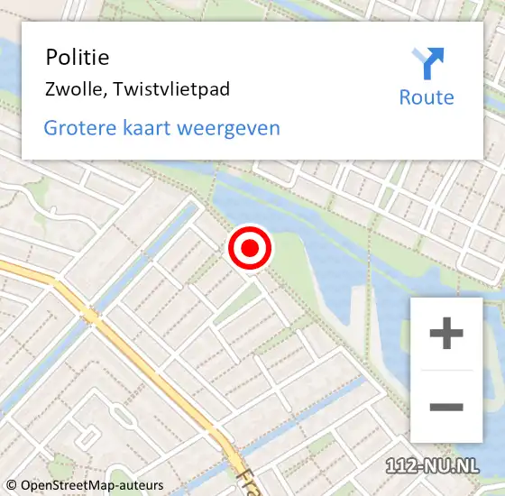 Locatie op kaart van de 112 melding: Politie Zwolle, Twistvlietpad op 24 februari 2020 04:19