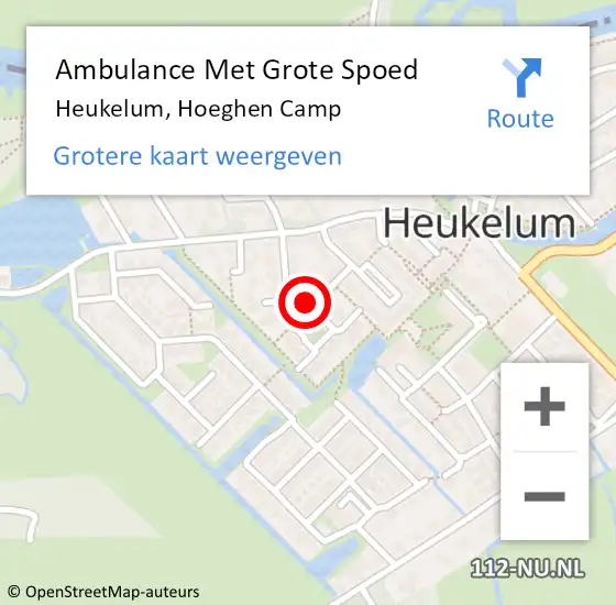 Locatie op kaart van de 112 melding: Ambulance Met Grote Spoed Naar Heukelum, Hoeghen Camp op 24 februari 2020 07:06