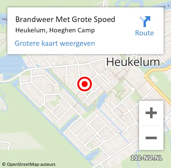 Locatie op kaart van de 112 melding: Brandweer Met Grote Spoed Naar Heukelum, Hoeghen Camp op 24 februari 2020 07:25