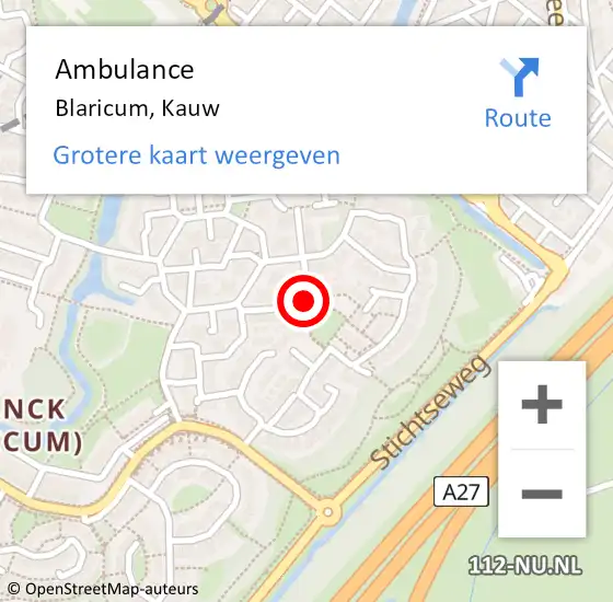 Locatie op kaart van de 112 melding: Ambulance Blaricum, Kauw op 29 april 2014 12:54