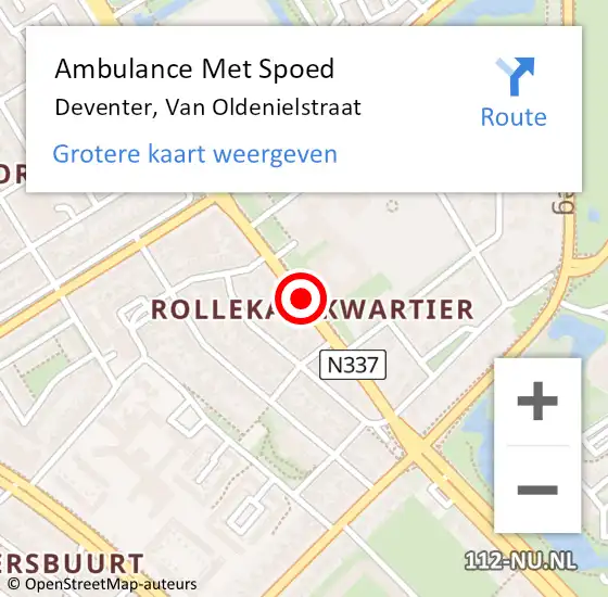 Locatie op kaart van de 112 melding: Ambulance Met Spoed Naar Deventer, Van Oldenielstraat op 24 februari 2020 09:51