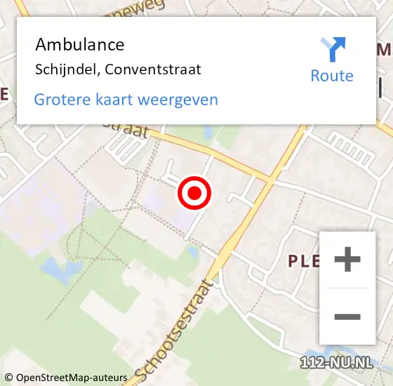 Locatie op kaart van de 112 melding: Ambulance Schijndel, Conventstraat op 24 februari 2020 10:18