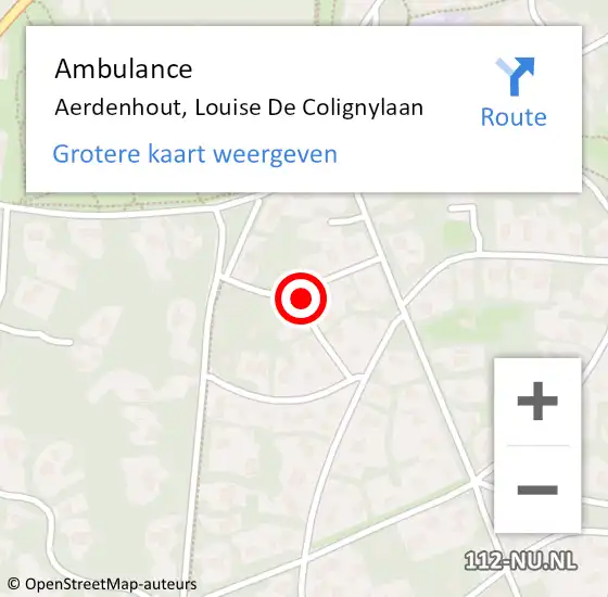 Locatie op kaart van de 112 melding: Ambulance Aerdenhout, Louise De Colignylaan op 24 februari 2020 11:16