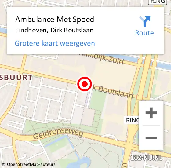 Locatie op kaart van de 112 melding: Ambulance Met Spoed Naar Eindhoven, Dirk Boutslaan op 24 februari 2020 12:28