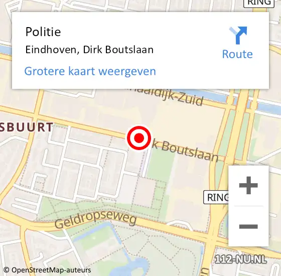 Locatie op kaart van de 112 melding: Politie Eindhoven, Dirk Boutslaan op 24 februari 2020 12:31