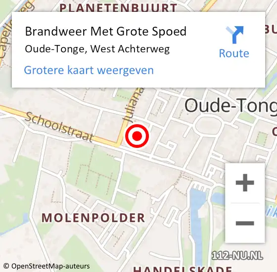 Locatie op kaart van de 112 melding: Brandweer Met Grote Spoed Naar Oude-Tonge, West Achterweg op 24 februari 2020 13:48