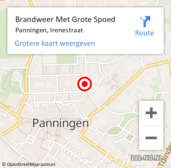 Locatie op kaart van de 112 melding: Brandweer Met Grote Spoed Naar Panningen, Irenestraat op 24 februari 2020 13:55