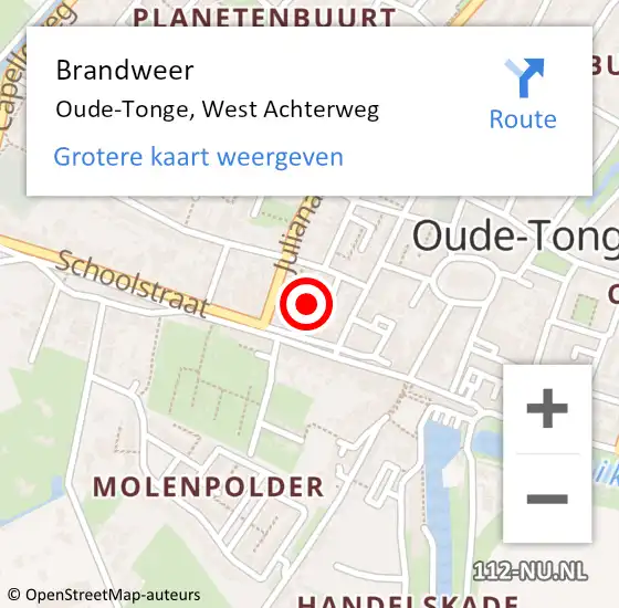 Locatie op kaart van de 112 melding: Brandweer Oude-Tonge, West Achterweg op 24 februari 2020 14:56