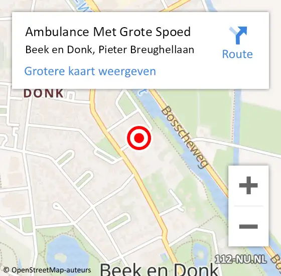 Locatie op kaart van de 112 melding: Ambulance Met Grote Spoed Naar Beek en Donk, Pieter Breughellaan op 24 februari 2020 15:47