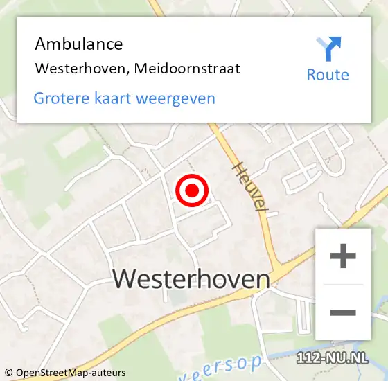 Locatie op kaart van de 112 melding: Ambulance Westerhoven, Meidoornstraat op 24 februari 2020 16:35