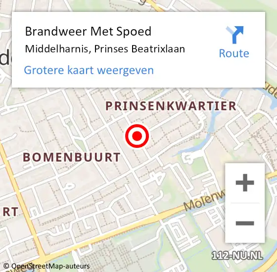 Locatie op kaart van de 112 melding: Brandweer Met Spoed Naar Middelharnis, Prinses Beatrixlaan op 24 februari 2020 17:54