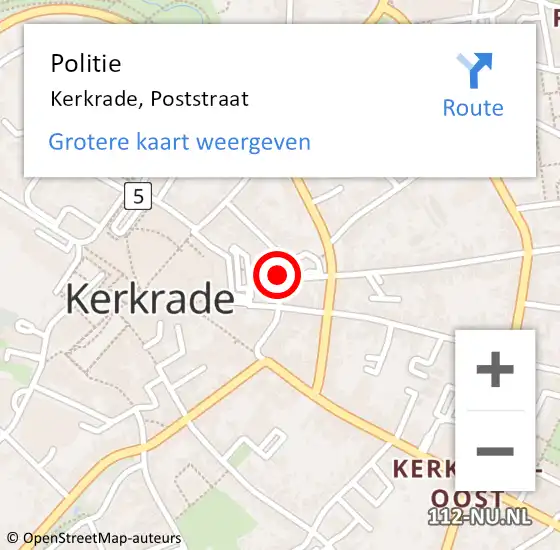 Locatie op kaart van de 112 melding: Politie Kerkrade, Poststraat op 24 februari 2020 21:02