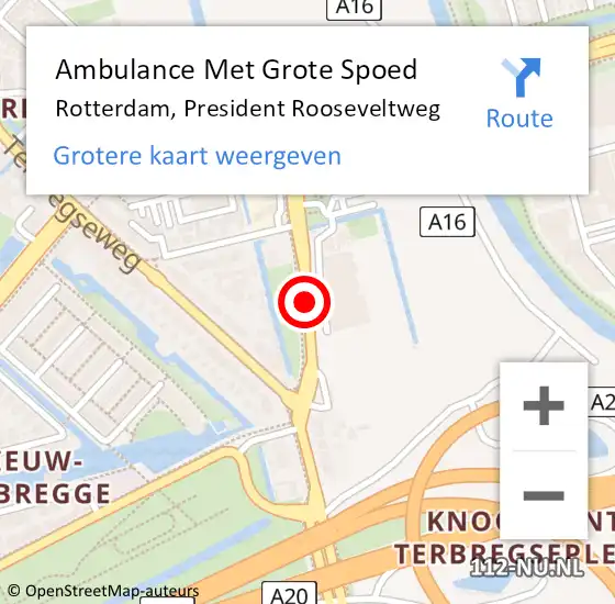 Locatie op kaart van de 112 melding: Ambulance Met Grote Spoed Naar Rotterdam, President Rooseveltweg op 24 februari 2020 21:28