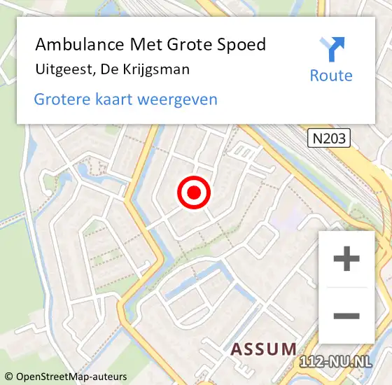 Locatie op kaart van de 112 melding: Ambulance Met Grote Spoed Naar Uitgeest, De Krijgsman op 24 februari 2020 22:37