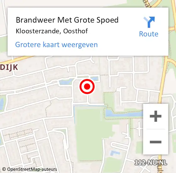 Locatie op kaart van de 112 melding: Brandweer Met Grote Spoed Naar Kloosterzande, Oosthof op 24 februari 2020 22:38