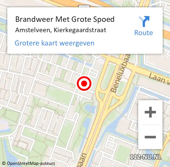 Locatie op kaart van de 112 melding: Brandweer Met Grote Spoed Naar Amstelveen, Kierkegaardstraat op 25 februari 2020 00:40