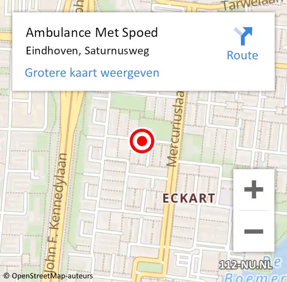 Locatie op kaart van de 112 melding: Ambulance Met Spoed Naar Eindhoven, Saturnusweg op 25 februari 2020 00:44