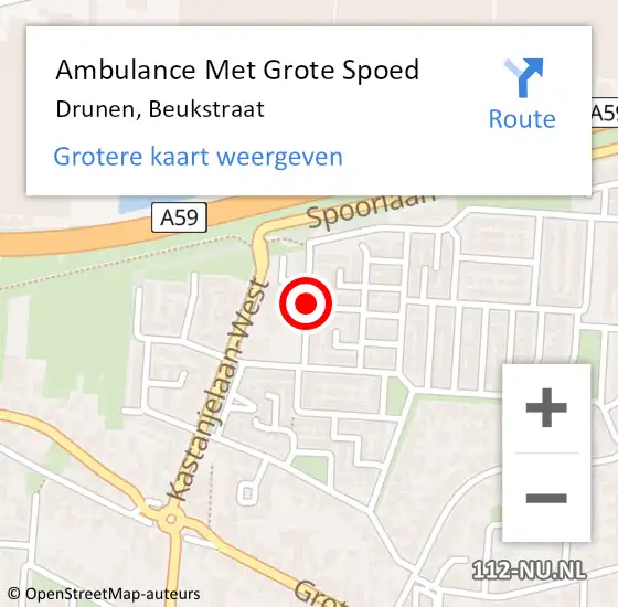 Locatie op kaart van de 112 melding: Ambulance Met Grote Spoed Naar Drunen, Beukstraat op 25 februari 2020 02:21