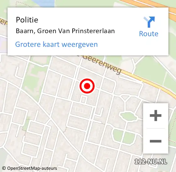 Locatie op kaart van de 112 melding: Politie Baarn, Groen Van Prinstererlaan op 25 februari 2020 07:11