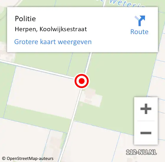 Locatie op kaart van de 112 melding: Politie Herpen, Koolwijksestraat op 25 februari 2020 07:54