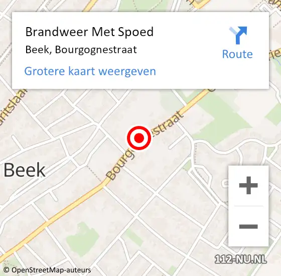 Locatie op kaart van de 112 melding: Brandweer Met Spoed Naar Beek, Bourgognestraat op 25 februari 2020 09:21