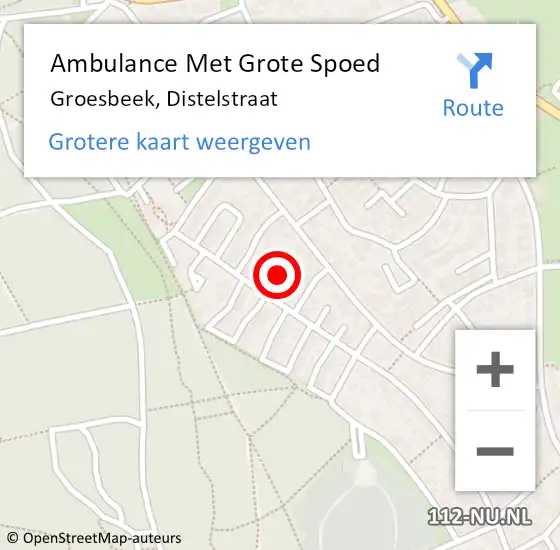 Locatie op kaart van de 112 melding: Ambulance Met Grote Spoed Naar Groesbeek, Distelstraat op 25 februari 2020 10:15