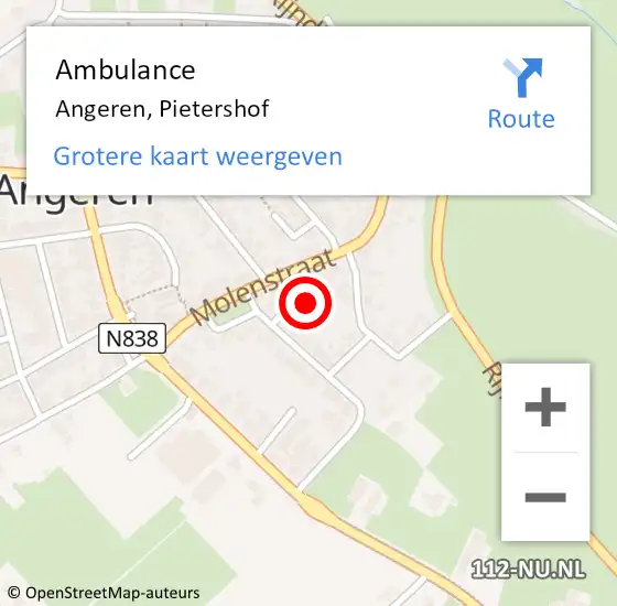 Locatie op kaart van de 112 melding: Ambulance Angeren, Pietershof op 25 februari 2020 13:39