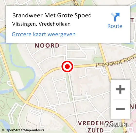 Locatie op kaart van de 112 melding: Brandweer Met Grote Spoed Naar Vlissingen, Vredehoflaan op 25 februari 2020 17:33