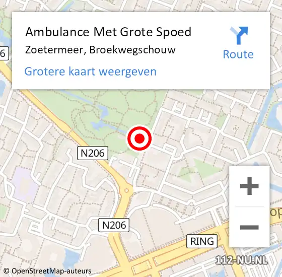 Locatie op kaart van de 112 melding: Ambulance Met Grote Spoed Naar Zoetermeer, Broekwegschouw op 25 februari 2020 19:21