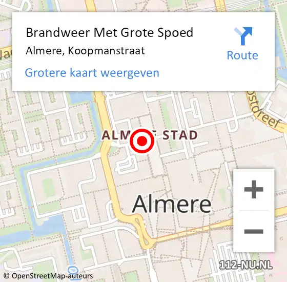 Locatie op kaart van de 112 melding: Brandweer Met Grote Spoed Naar Almere, Koopmanstraat op 25 februari 2020 20:05