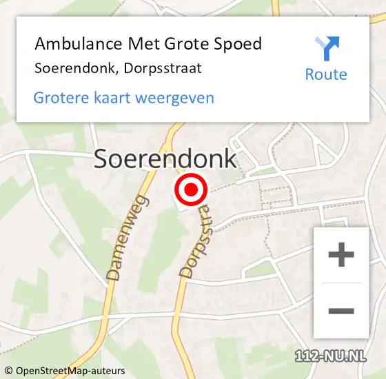 Locatie op kaart van de 112 melding: Ambulance Met Grote Spoed Naar Soerendonk, Dorpsstraat op 25 februari 2020 20:43