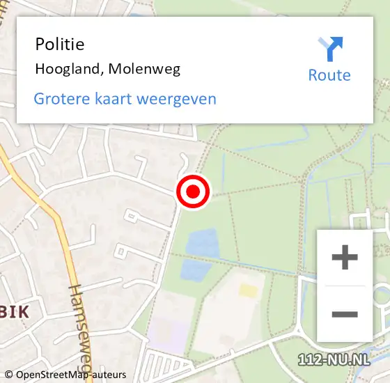 Locatie op kaart van de 112 melding: Politie Hoogland, Molenweg op 25 februari 2020 21:24