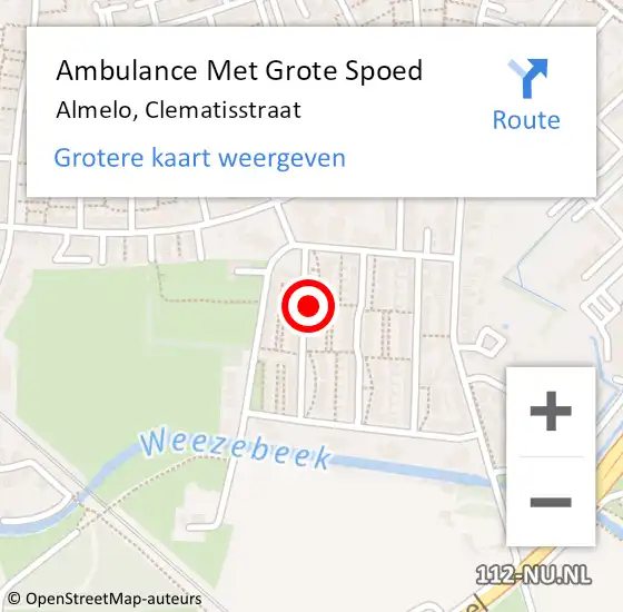 Locatie op kaart van de 112 melding: Ambulance Met Grote Spoed Naar Almelo, Clematisstraat op 25 februari 2020 21:50