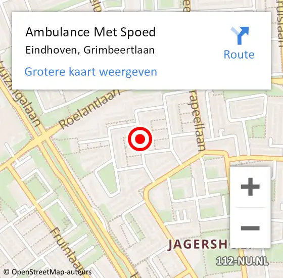 Locatie op kaart van de 112 melding: Ambulance Met Spoed Naar Eindhoven, Grimbeertlaan op 25 februari 2020 22:05