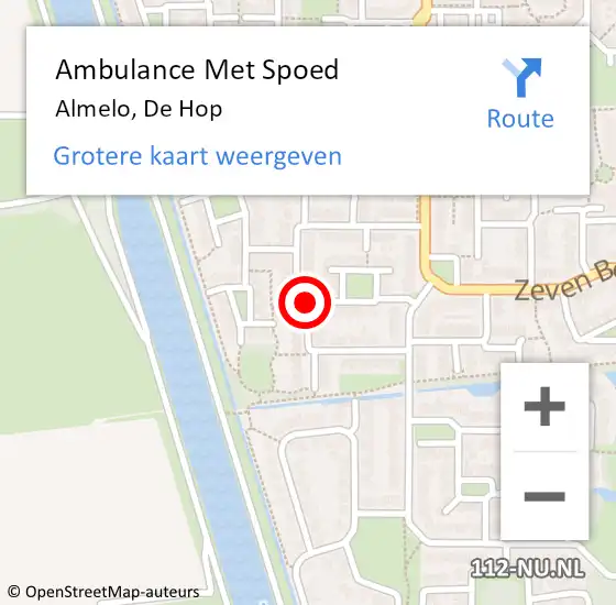 Locatie op kaart van de 112 melding: Ambulance Met Spoed Naar Almelo, De Hop op 25 februari 2020 22:05