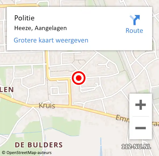 Locatie op kaart van de 112 melding: Politie Heeze, Aangelagen op 25 februari 2020 22:58