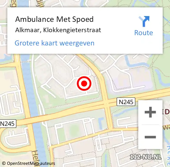 Locatie op kaart van de 112 melding: Ambulance Met Spoed Naar Alkmaar, Klokkengieterstraat op 25 februari 2020 23:08